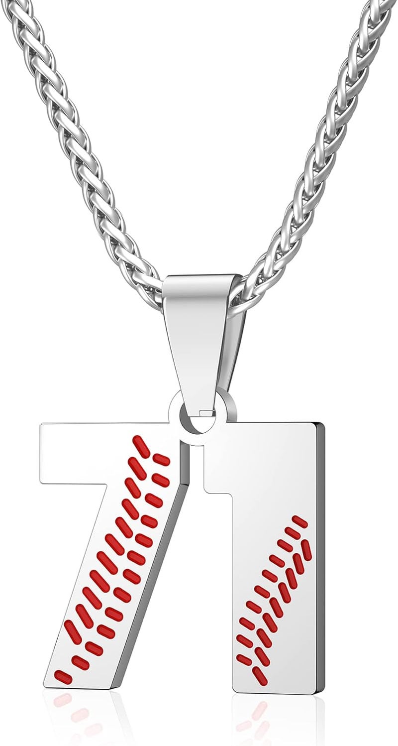 Wikavanli Personalized Baseball Jersey Number 00-99 Necklace - Stainless Steel Baseball Chain Pendant Necklace - Team Jewelry Gift for Boys, Girls, Men, Women - Image 1